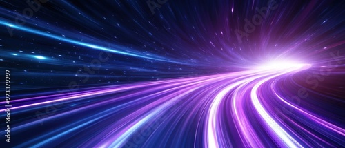 Abstract Purple and Blue Light Trails Converging into a Bright White Light