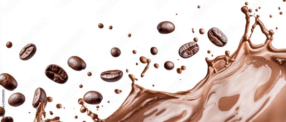 Fototapeta premium Coffee Beans Splashing in Chocolate Milk