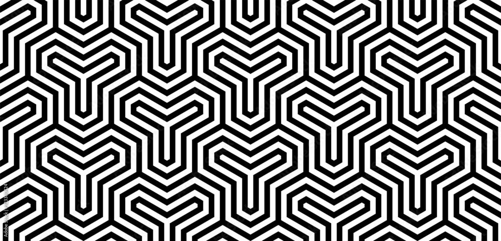 Seamless geometric pattern. Black and white abstract background with lines. Seamless geometric pattern. Black and white abstract background with lines.
