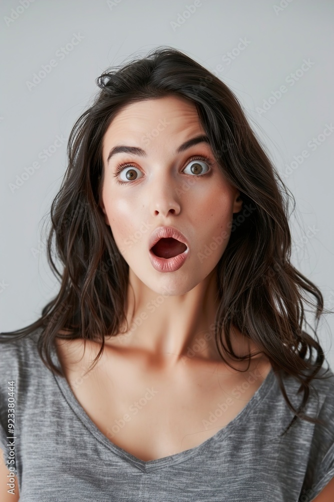 A woman with a shocked expression A woman with a shocked expression