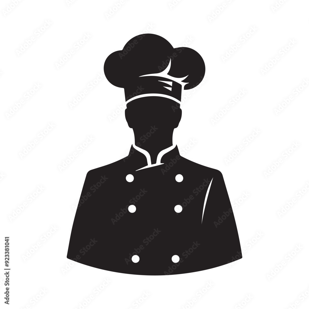 Chef wearing kitchen coat and hat silhouette. Chef black icon. Chef wearing kitchen coat and hat silhouette. Chef black icon.