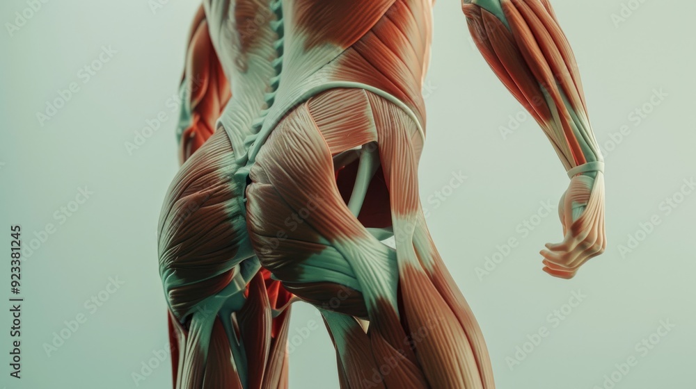 A detailed muscle anatomy model showcasing the form and structure of muscular systems, emphasizing anatomical education and fitness.