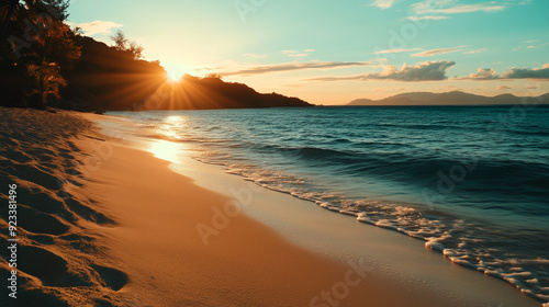 The sunset over a beautiful beach