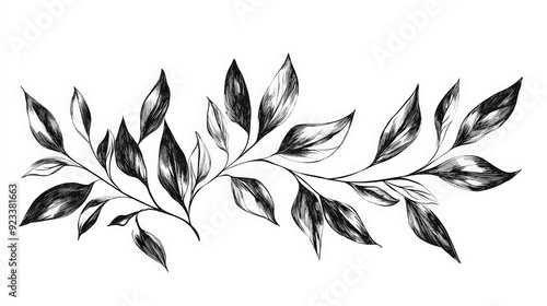 Trendy set of black silhouettes of leaves on a white background, made with ink, rough brushstrokes. Generative AI
