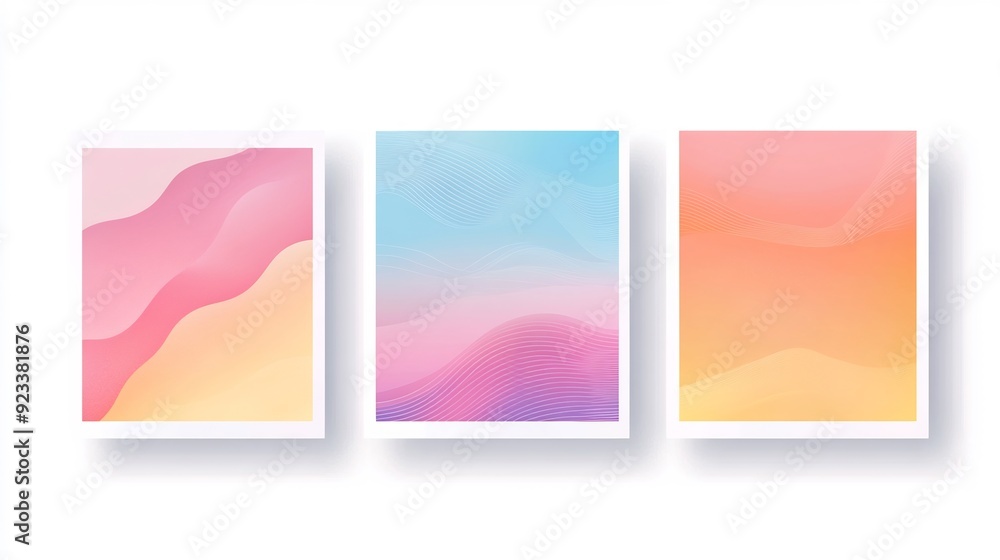 Naklejka premium Abstract Colorful Wave Art Prints in Pastel Tones on Wall