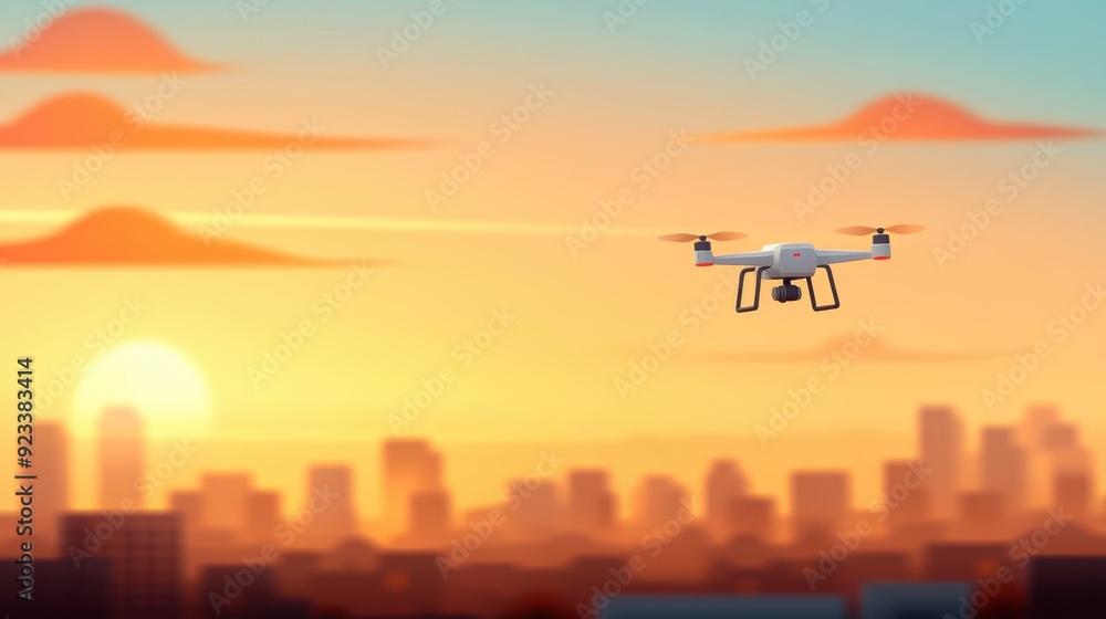 A lone drone ascends at sunset with the city skyline spread out below, symbolizing solitude, technological advancement, and the quiet contemplation of urban life. A lone drone ascends at sunset with the city skyline spread out below, symbolizing solitude, technological advancement, and the quiet contemplation of urban life.