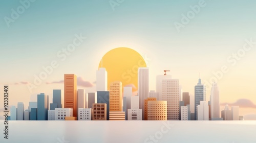 Wallpaper Mural A modern city skyline is softly illuminated by the morning sunlight, featuring tall buildings and a tranquil atmosphere, symbolizing a new day and fresh beginnings. Torontodigital.ca