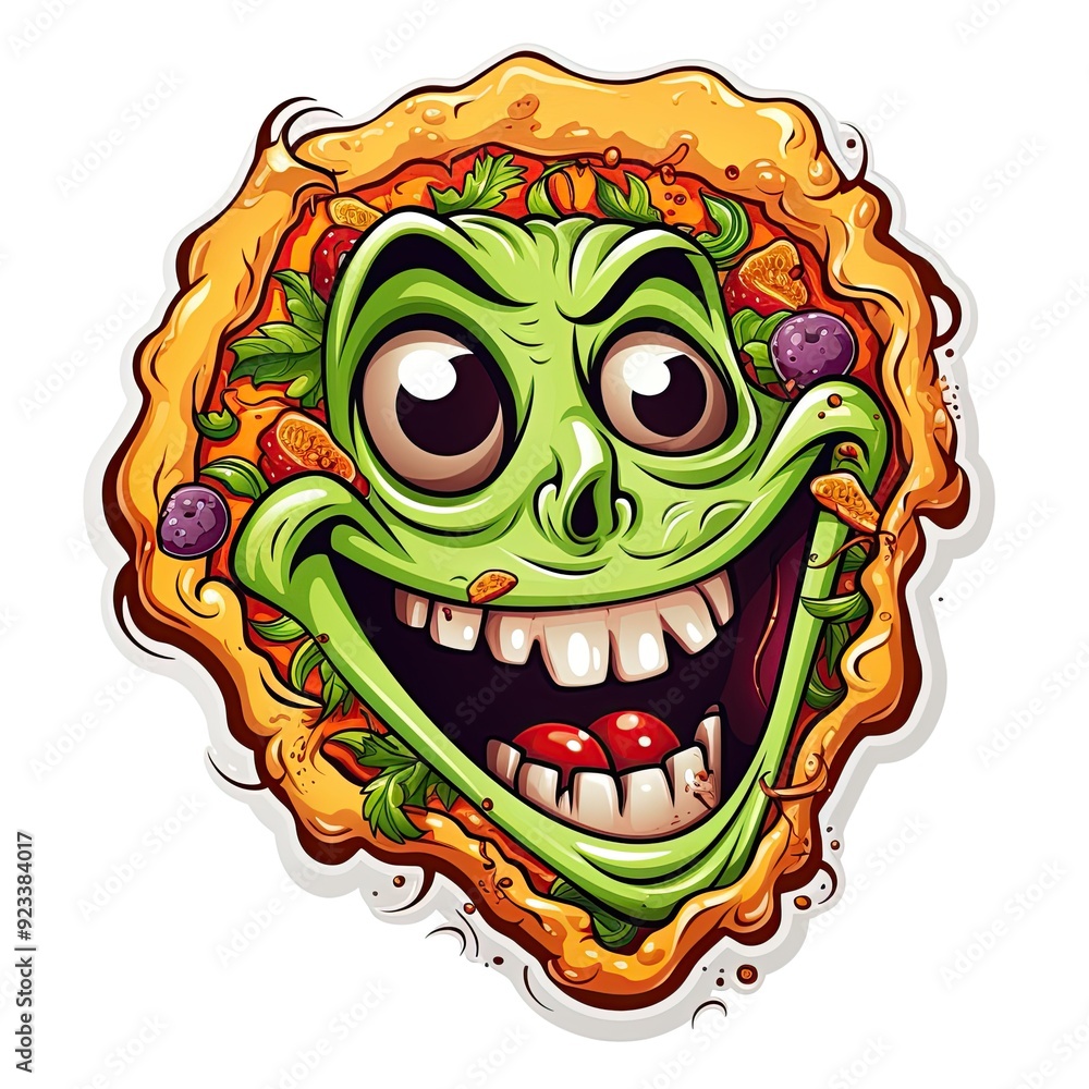 Pizza evil character with face. Sticker design in style of Halloween. Isolated on white. Ai generative Pizza evil character with face. Sticker design in style of Halloween. Isolated on white. Ai generative