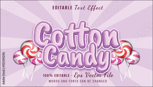 cotton candy 3d text effect design with lolipop background