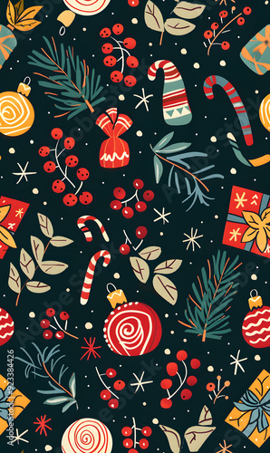 New Year and Christmas 2d cartoon or graphic advertising background, Seamless pattern