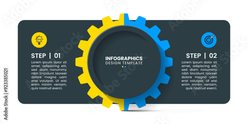 Infographic template. Gear with 2 steps and a title in the middle