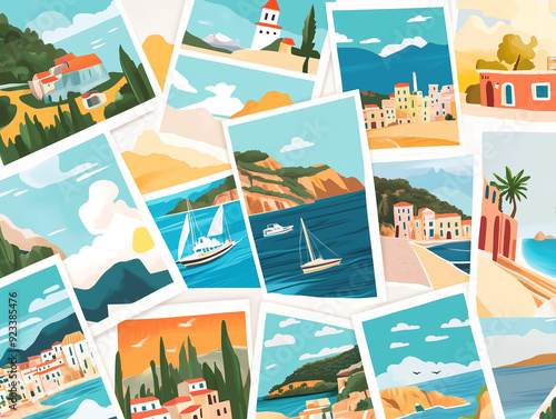 Travel brochures showcasing budget accommodations and low-cost travel options, vector illustration art