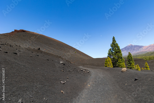 Hiking path at Montana Negra, with Teide looming in background, Garachico, Tenerife, Spain