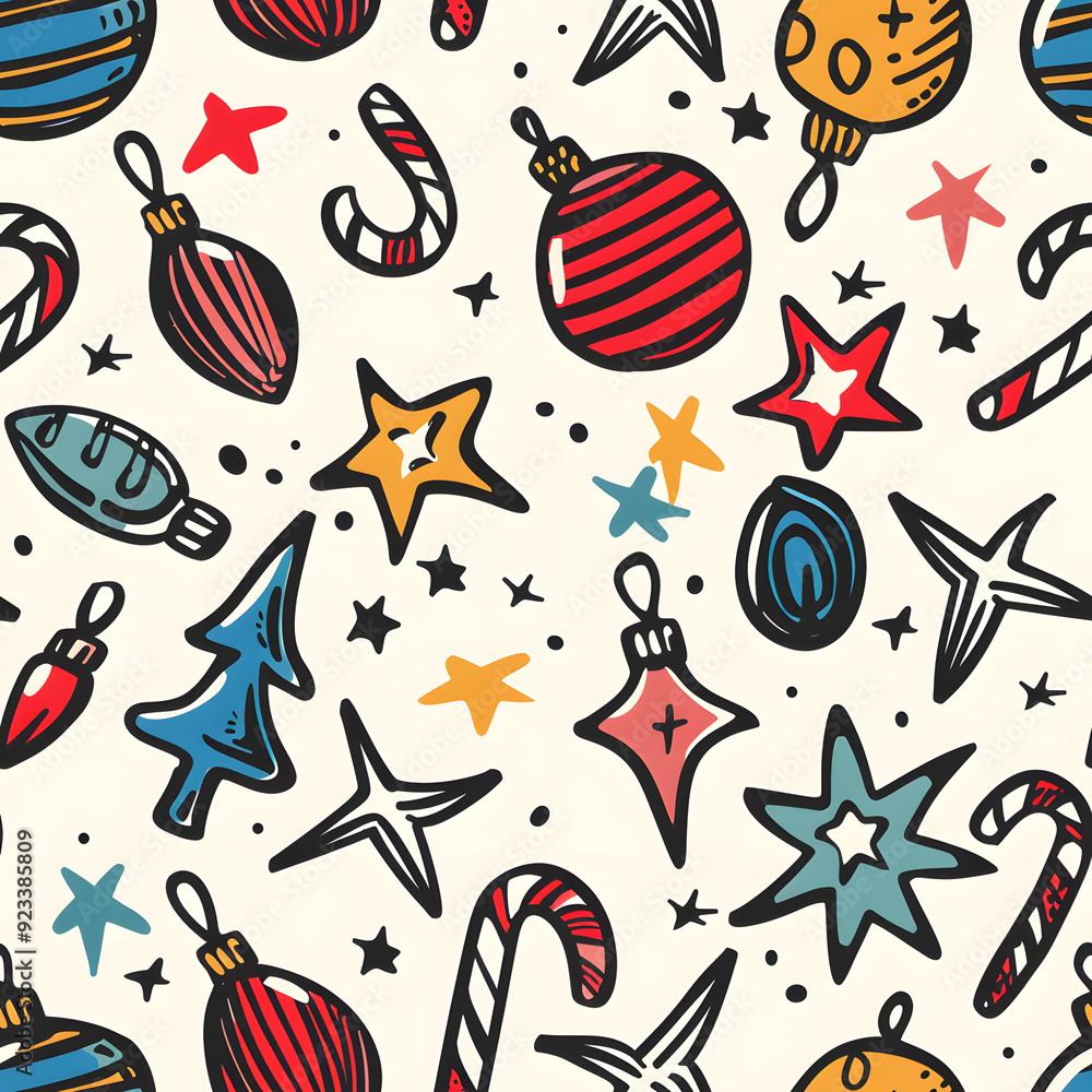 Fototapeta premium New Year and Christmas 2d cartoon or graphic advertising background, Seamless pattern