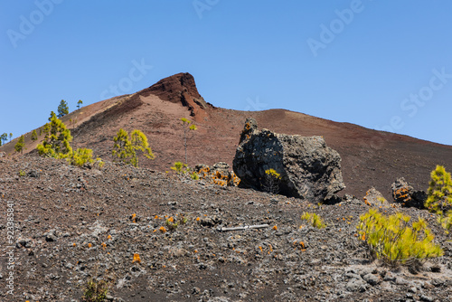 Big boulder in front of Montana Negra peak , Garachico, Tenerife, Spain photo