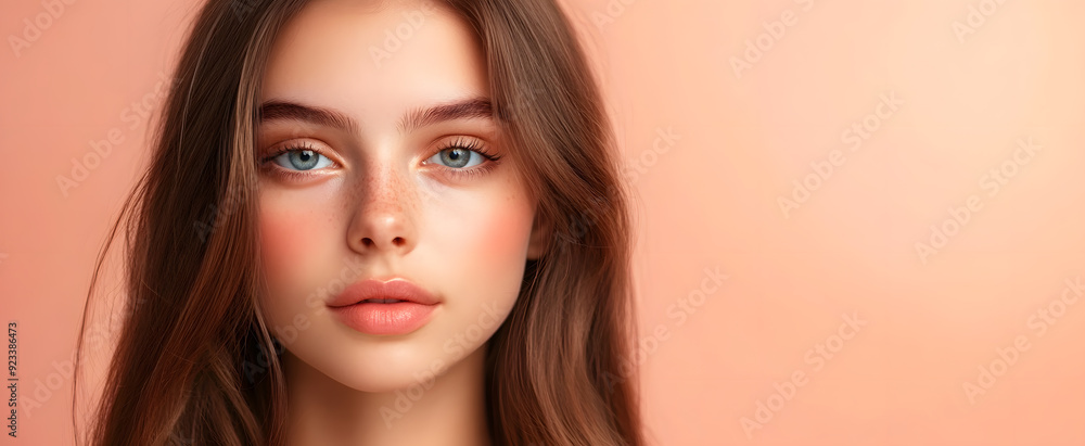 Glamorous brunette woman with makeup in a close-up studio portrait Glamorous brunette woman with makeup in a close-up studio portrait