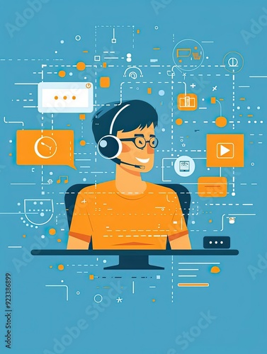 Online customer support, live chat interface, flat design illustration