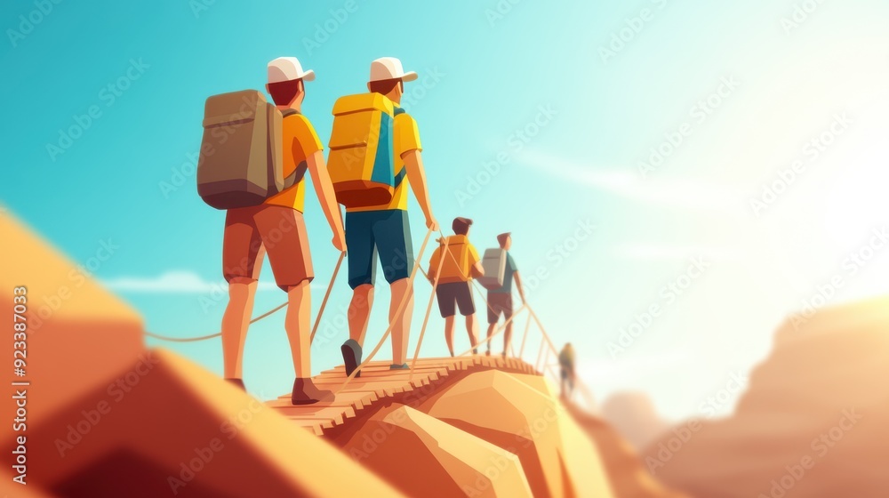 A group of trailblazers trek across a rugged rocky terrain under a clear blue sky, showcasing their outdoor skills and determination amidst a breathtaking natural setting. A group of trailblazers trek across a rugged rocky terrain under a clear blue sky, showcasing their outdoor skills and determination amidst a breathtaking natural setting.