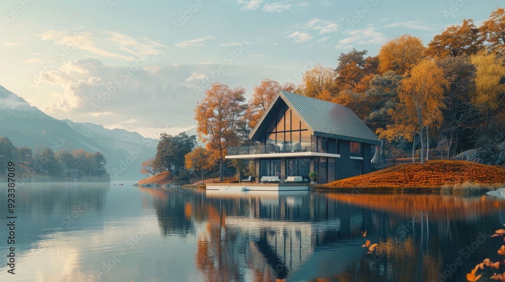 Fototapeta premium landscape with lake and house