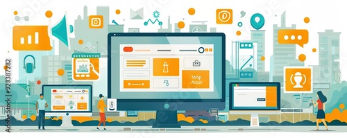 Online advertising platforms, comparing features and benefits, flat design illustration photo