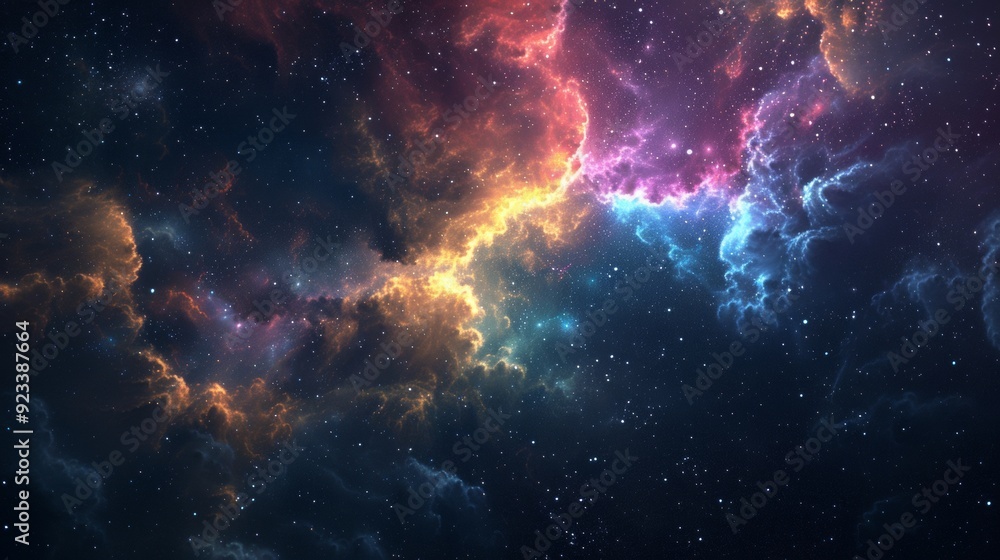 Vivid cosmic nebula in deep space, showcasing vibrant colors and distant stars against a dark, starry backdrop Vivid cosmic nebula in deep space, showcasing vibrant colors and distant stars against a dark, starry backdrop