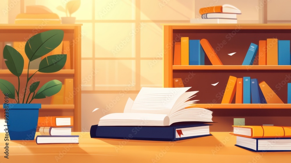 An open book lies on a table amidst other books in a study room filled with natural light, symbolizing academic dedication and intellectual pursuit. An open book lies on a table amidst other books in a study room filled with natural light, symbolizing academic dedication and intellectual pursuit.