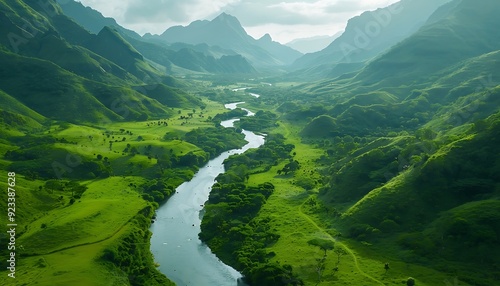 Mountain landscape with river in the valley