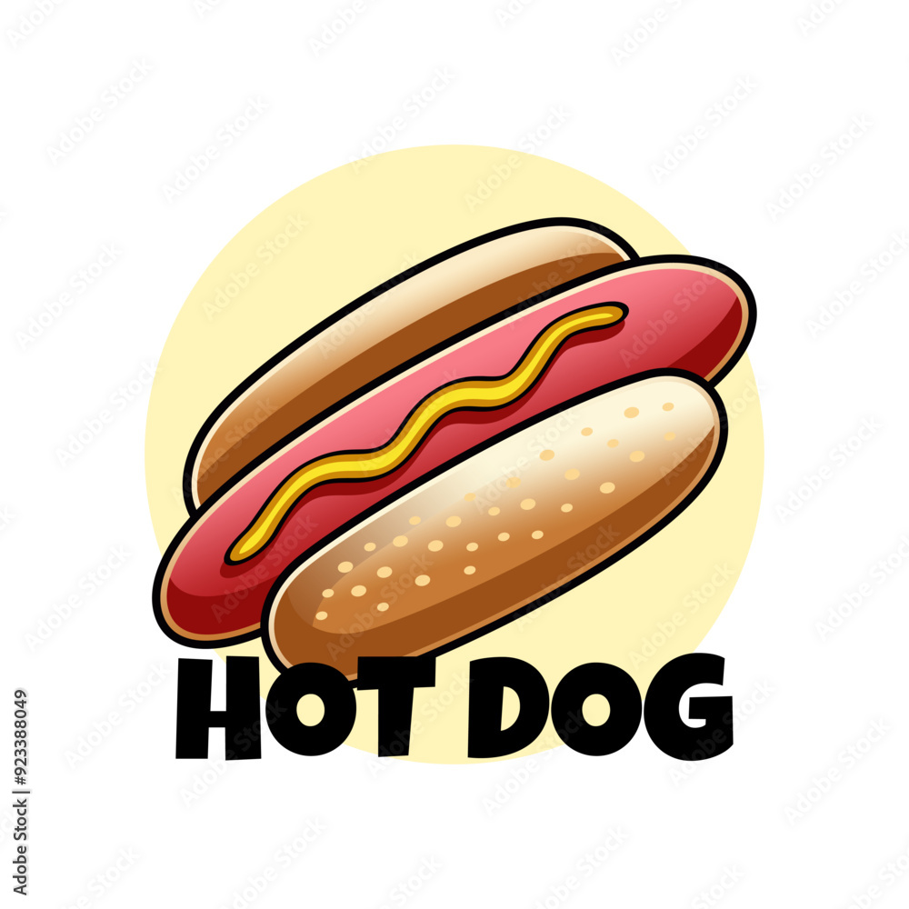 Hot dog logo vector illustration template in white background with shadow Hot dog logo vector illustration template in white background with shadow
