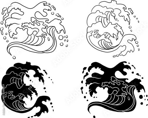 Chinese cloud vector for coloring book and printing on white background.Traditional Japanese culture element for tattoo design and idea.Cloud and wave illustration.Clip art.