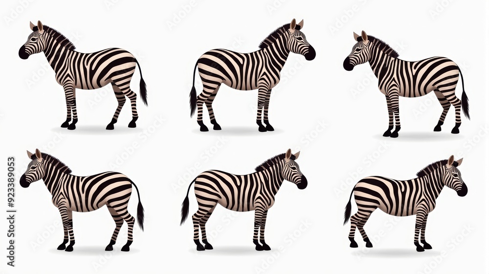 Fototapeta premium Realistic Zebra Illustration Set - Collection of Zebra Illustrations in Different Poses Perfect for Wildlife Projects and Education