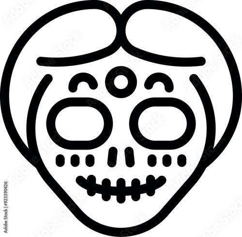 Minimal line art icon of a catrina skull representing the day of the dead celebrations