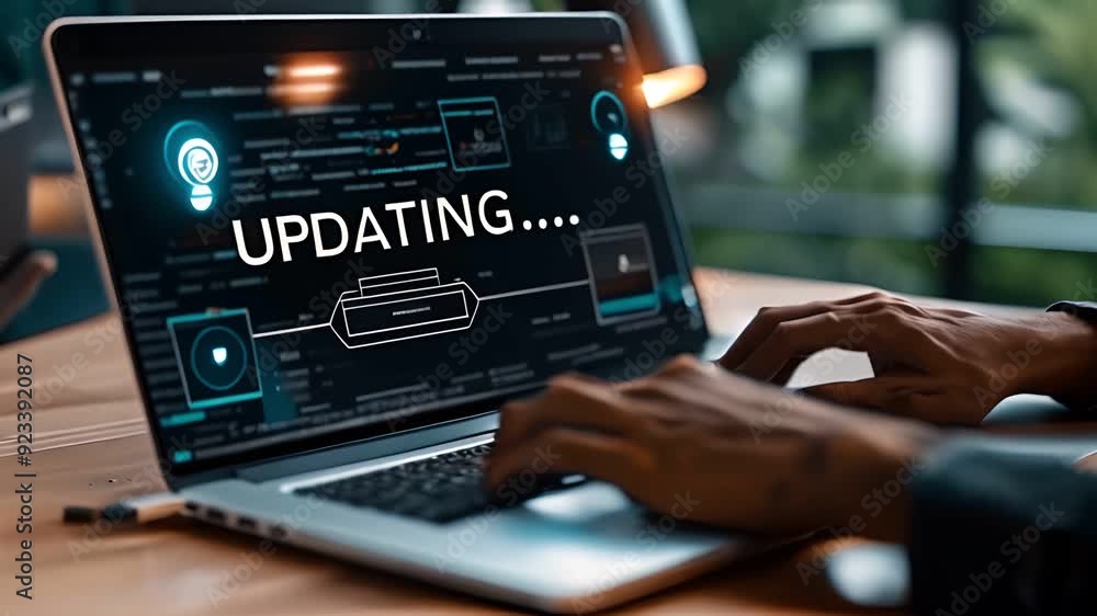 Man working on laptop with 