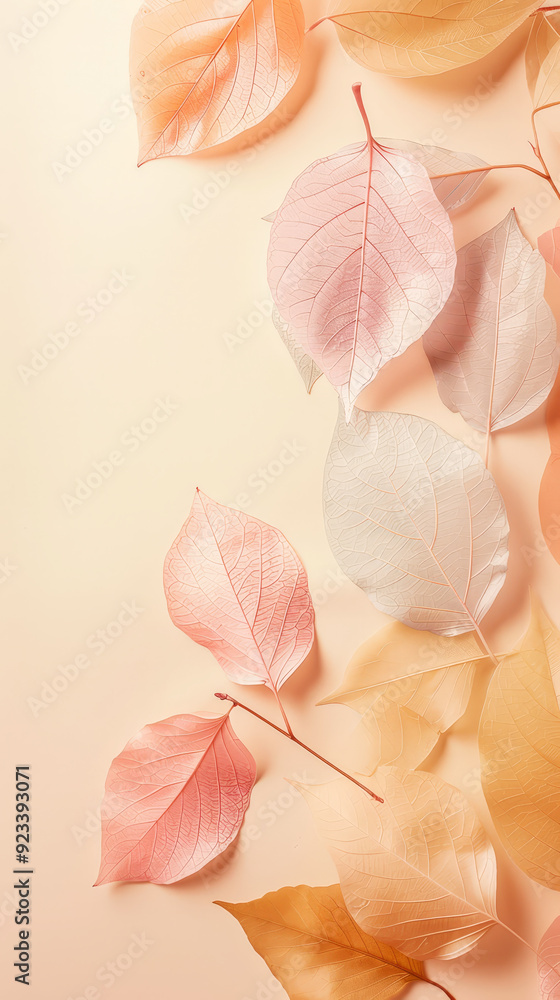 Aesthetic beige background with pastel colored paper autumn leaves. Copy space. Autumn inspiration. Generative AI Aesthetic beige background with pastel colored paper autumn leaves. Copy space. Autumn inspiration. Generative AI