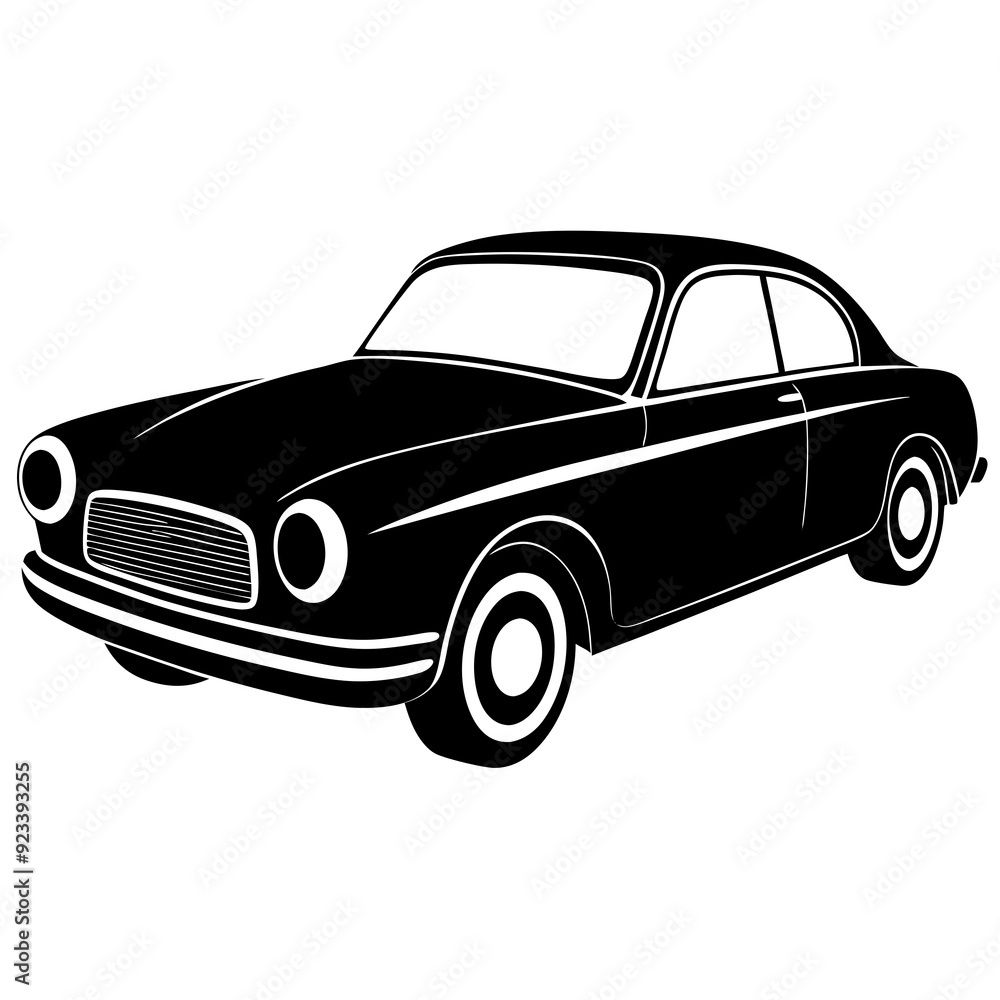 Naklejka premium Classic car on a white background silhouette vector illustration
