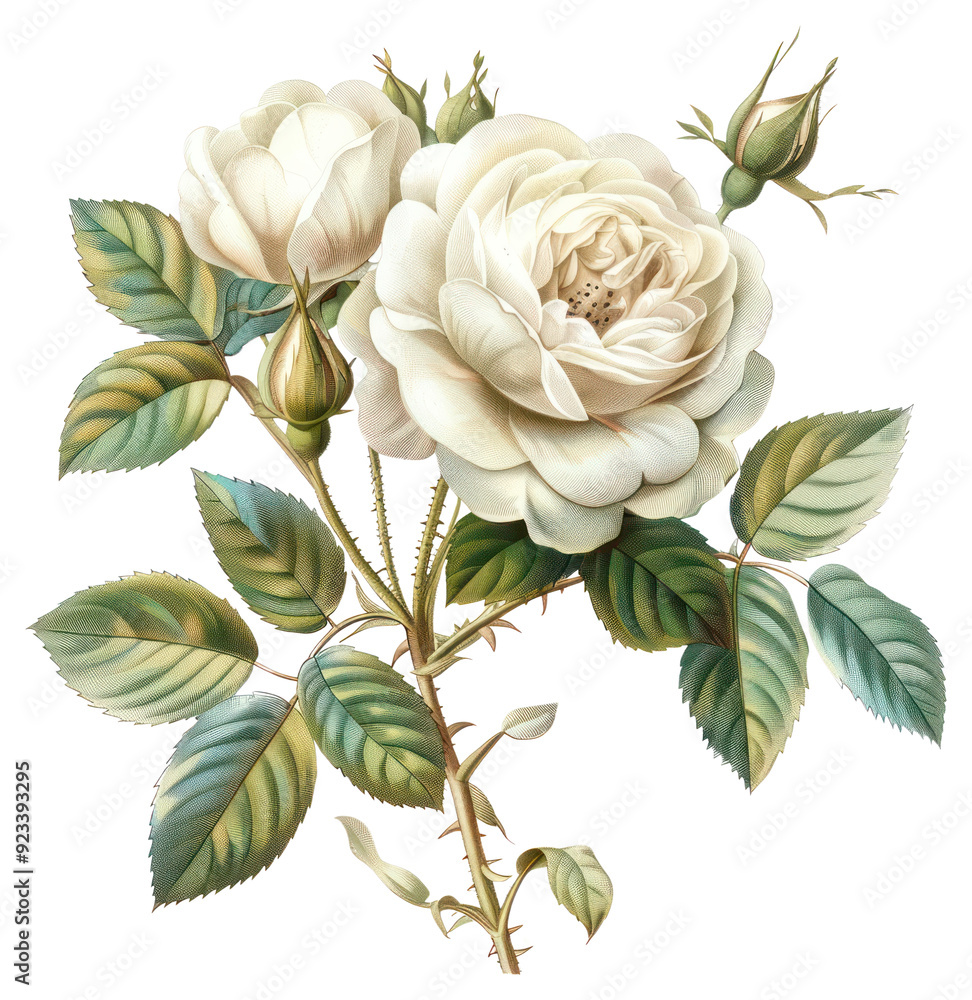 PNG Elegant white rose botanical illustration PNG Elegant white rose botanical illustration