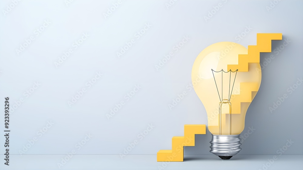 Light bulb with a staircase, representing step-by-step growth, flat design illustration Light bulb with a staircase, representing step-by-step growth, flat design illustration