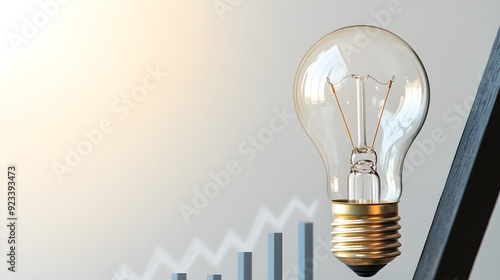 Light bulb shining over a graph, idea and business growth, flat design illustration