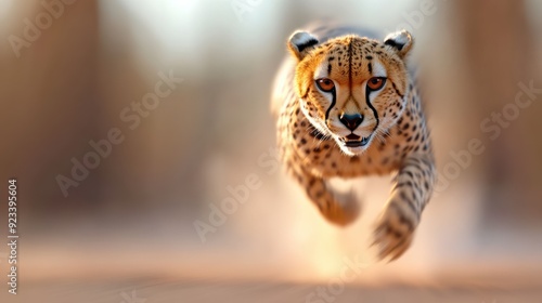 An enthralling image of a cheetah in mid-sprint, with dust trailing behind and eyes fixed ahead, showcasing the raw strength and precision of this apex predator. photo