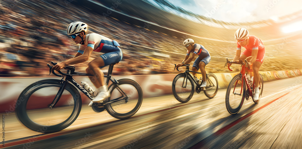 Fototapeta premium Cyclist pedaling on a racing bike on competition