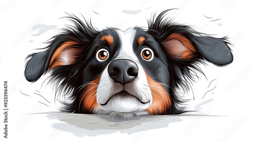 This digital artwork depicts a dog calmly peeking over a surface, its ears relaxed sideways. The dog's gentle and curious expression adds a heartwarming and engaging charm to the image. This digital artwork depicts a dog calmly peeking over a surface, its ears relaxed sideways. The dog's gentle and curious expression adds a heartwarming and engaging charm to the image.