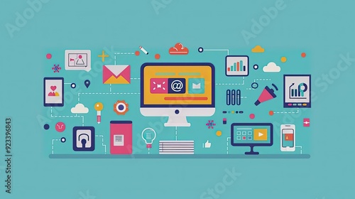 Digital marketing trends, staying ahead of the curve, flat design illustration