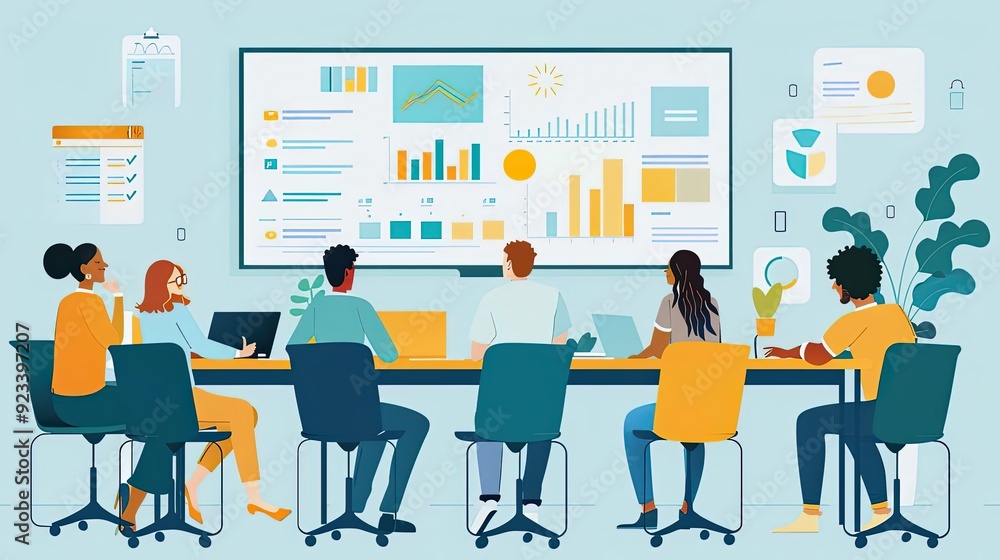 Digital marketing strategy, diverse team brainstorming, flat design illustration Digital marketing strategy, diverse team brainstorming, flat design illustration