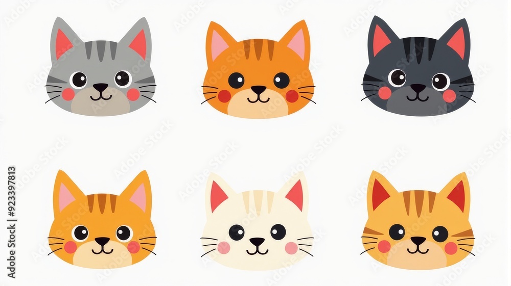 Cute Cartoon Cat Faces Illustration - Adorable Kawaii Cat Heads Collection Cute Cartoon Cat Faces Illustration - Adorable Kawaii Cat Heads Collection