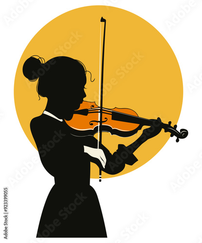 Girl Playing Violin Silhouette, Music and Artistic Performance - Flat Vector Illustration