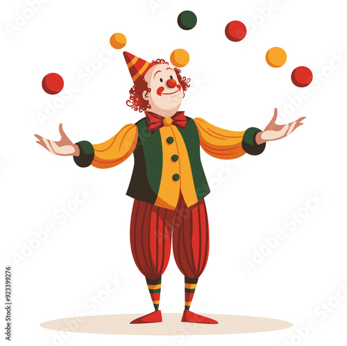 Joker Playing with Balls, Whimsical and Entertaining Theme - Flat Vector Illustration