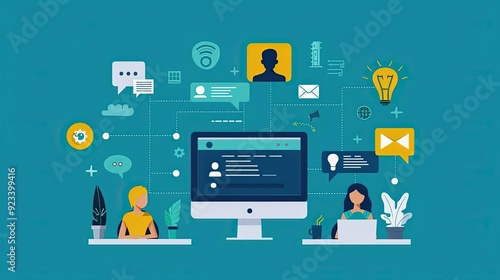 CRM software, customer relationship management, flat design illustration