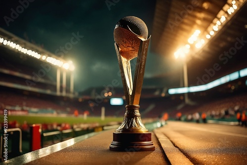 World Cup Trophy on Stadium Field at Night photo