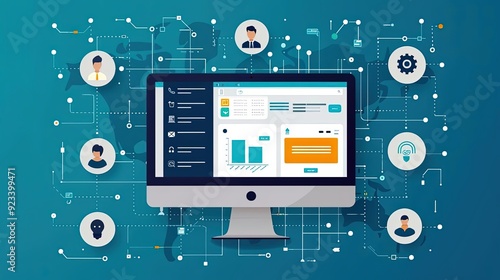 CRM software, customer relationship management, flat design illustration
