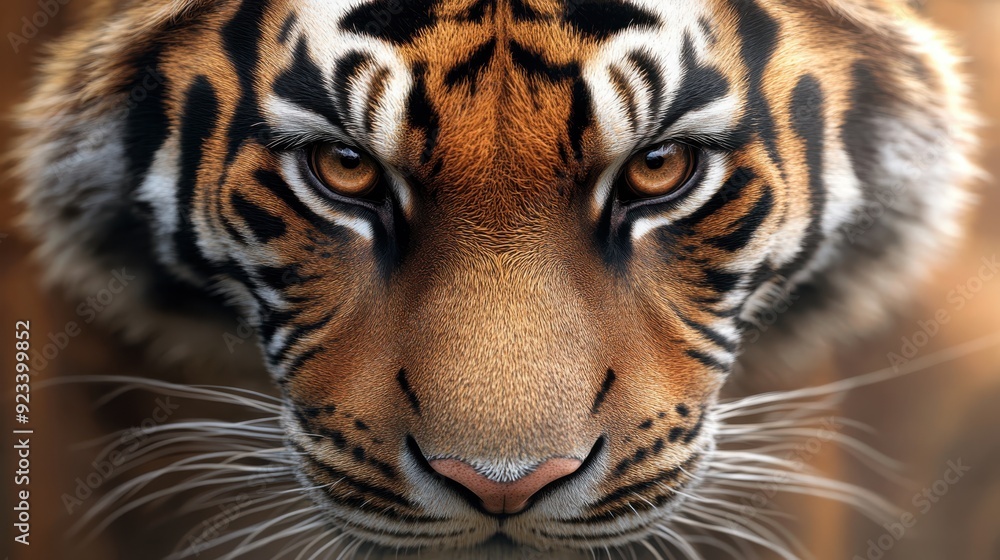 An intense close-up of a tiger's face with piercing eyes, sharp features, and detailed fur pattern, radiating strength and wild beauty in its natural habitat. An intense close-up of a tiger's face with piercing eyes, sharp features, and detailed fur pattern, radiating strength and wild beauty in its natural habitat.