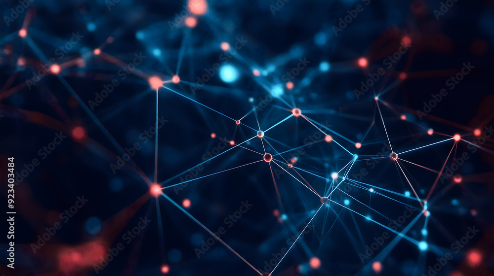Network growing showing connections with lines and dots on dark background Network growing showing connections with lines and dots on dark background